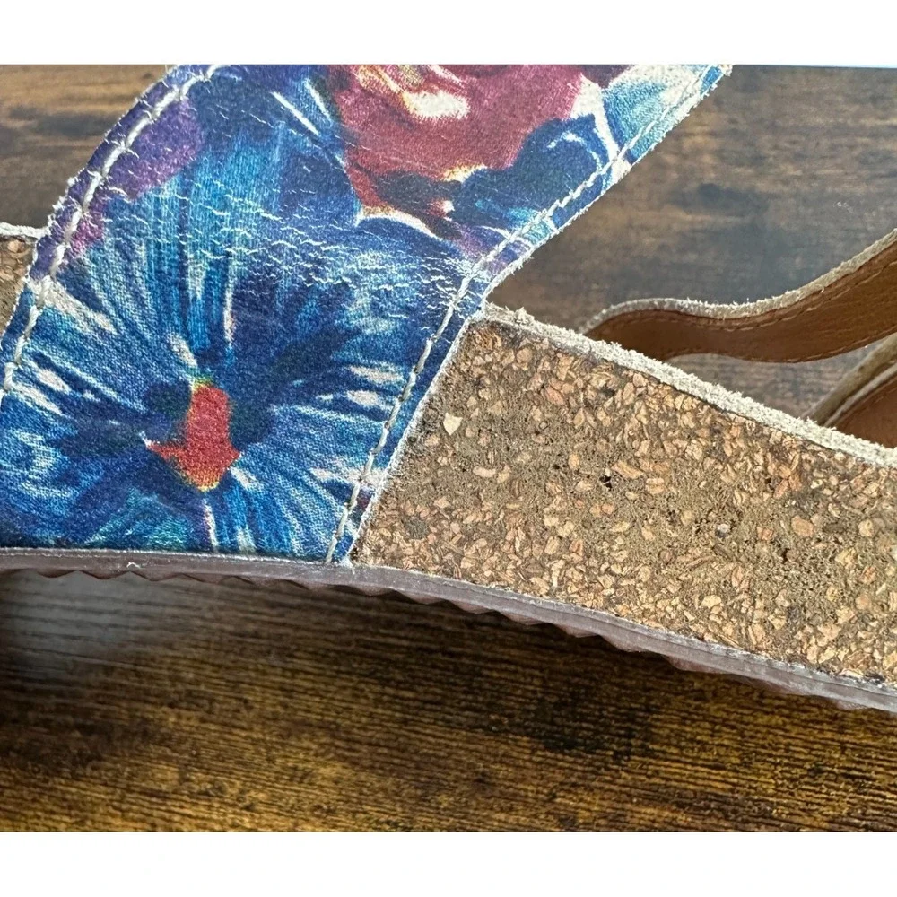 Josef Seibel Tonga 54 Floral Slide Sandals Blue Red Tan Cork Boho Size 38 7 -7.5 - Picture 5 of 12